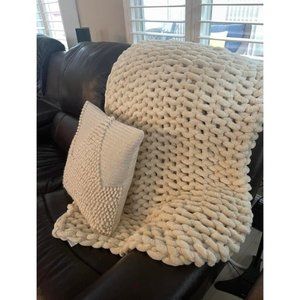 Beige Chunky Knit Blanket 50x70, Chunky Knit Throw Blanket, Crochet
